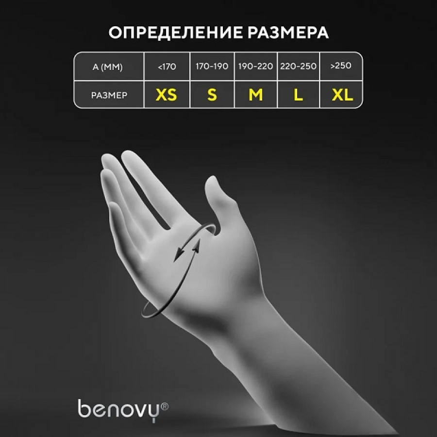 Перчатки нитриловые Benovy XS (100 шт.) Черный